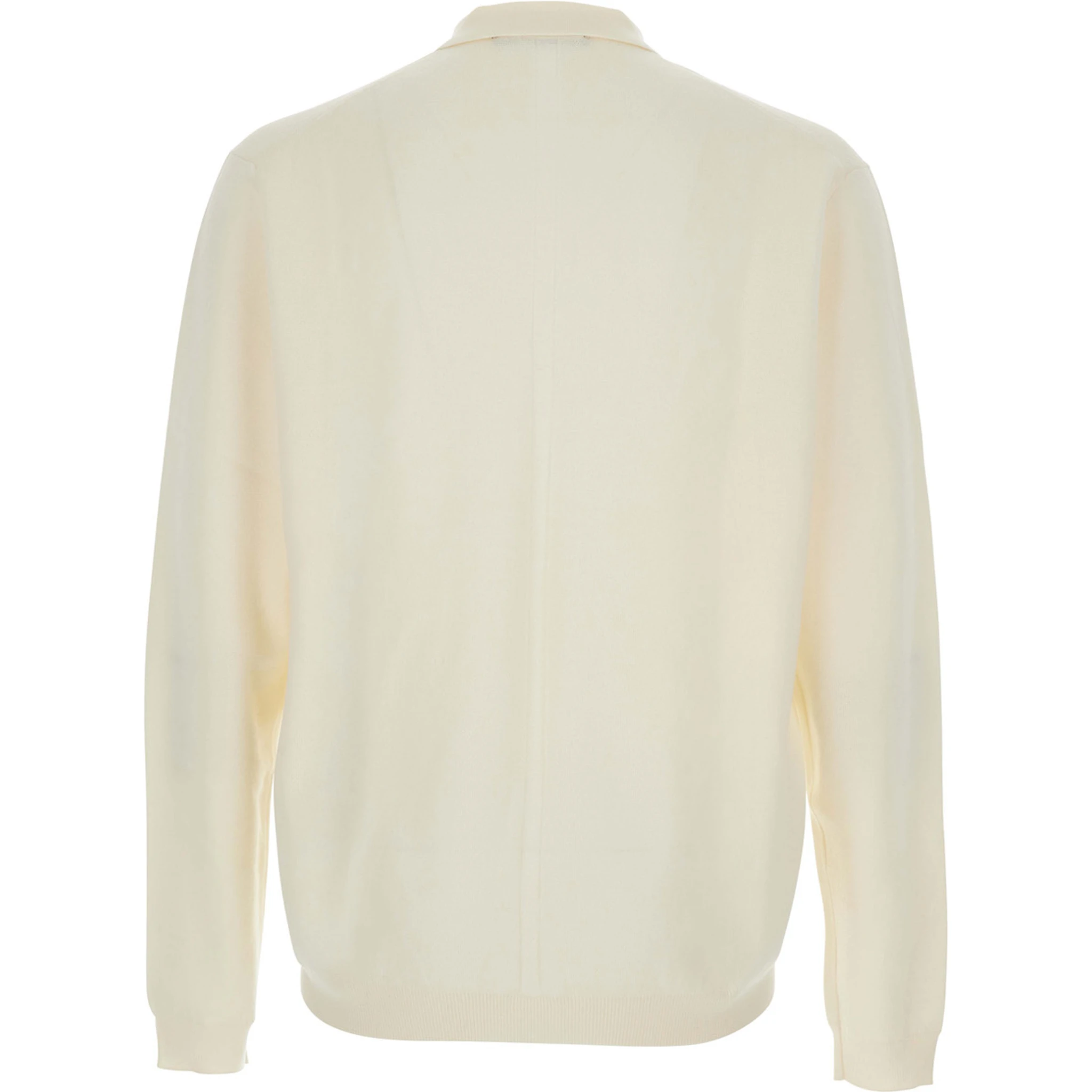 White Sweater with Polo Shirt Style Collar and Long Sleeves in Wool Man