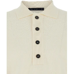 White Sweater with Polo Shirt Style Collar and Long Sleeves in Wool Man