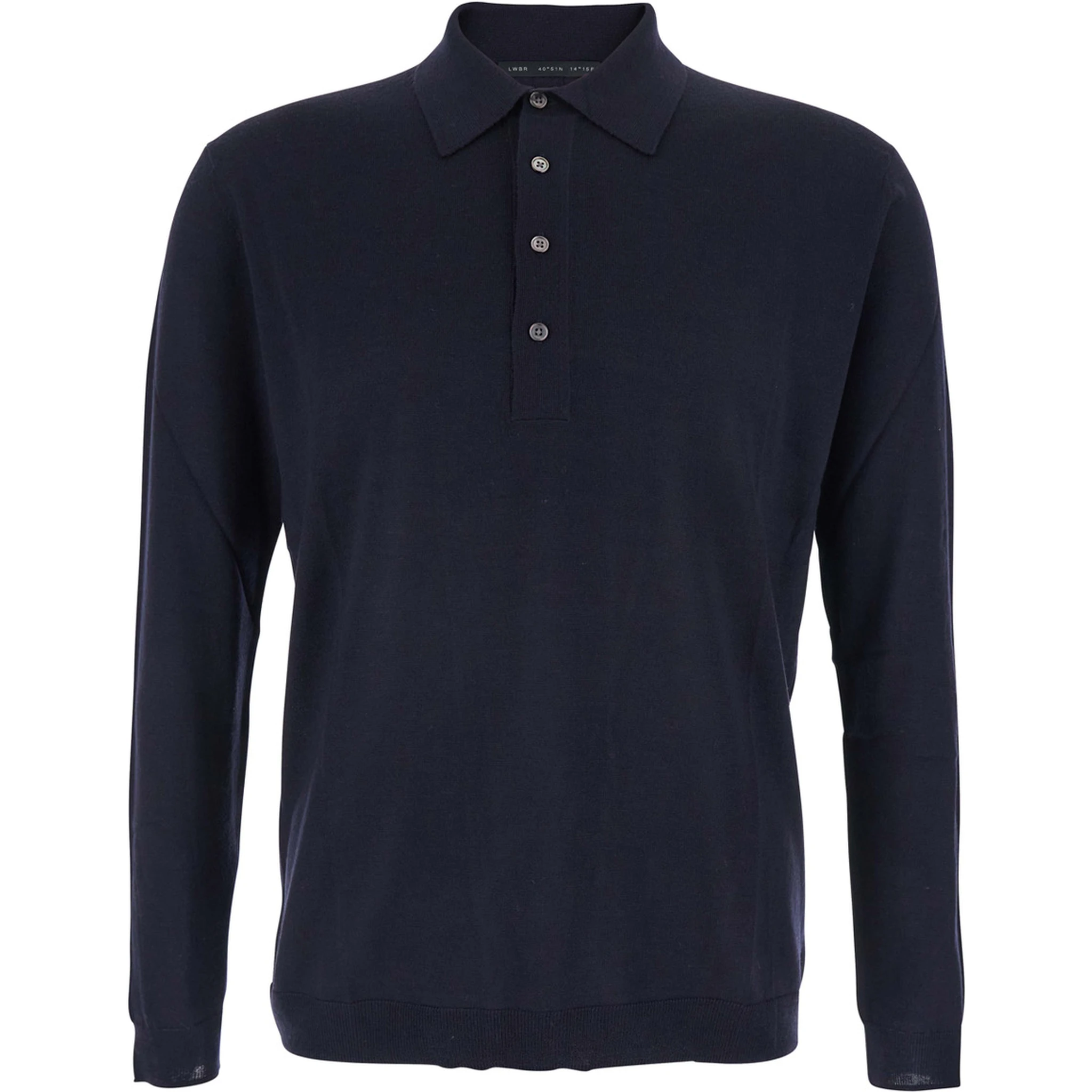Blue Sweater with Polo Shirt Style Collar and Long Sleeves in Wool Man