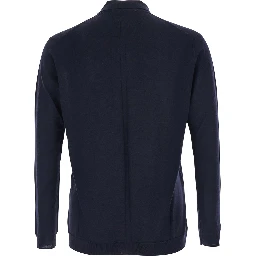 Blue Sweater with Polo Shirt Style Collar and Long Sleeves in Wool Man