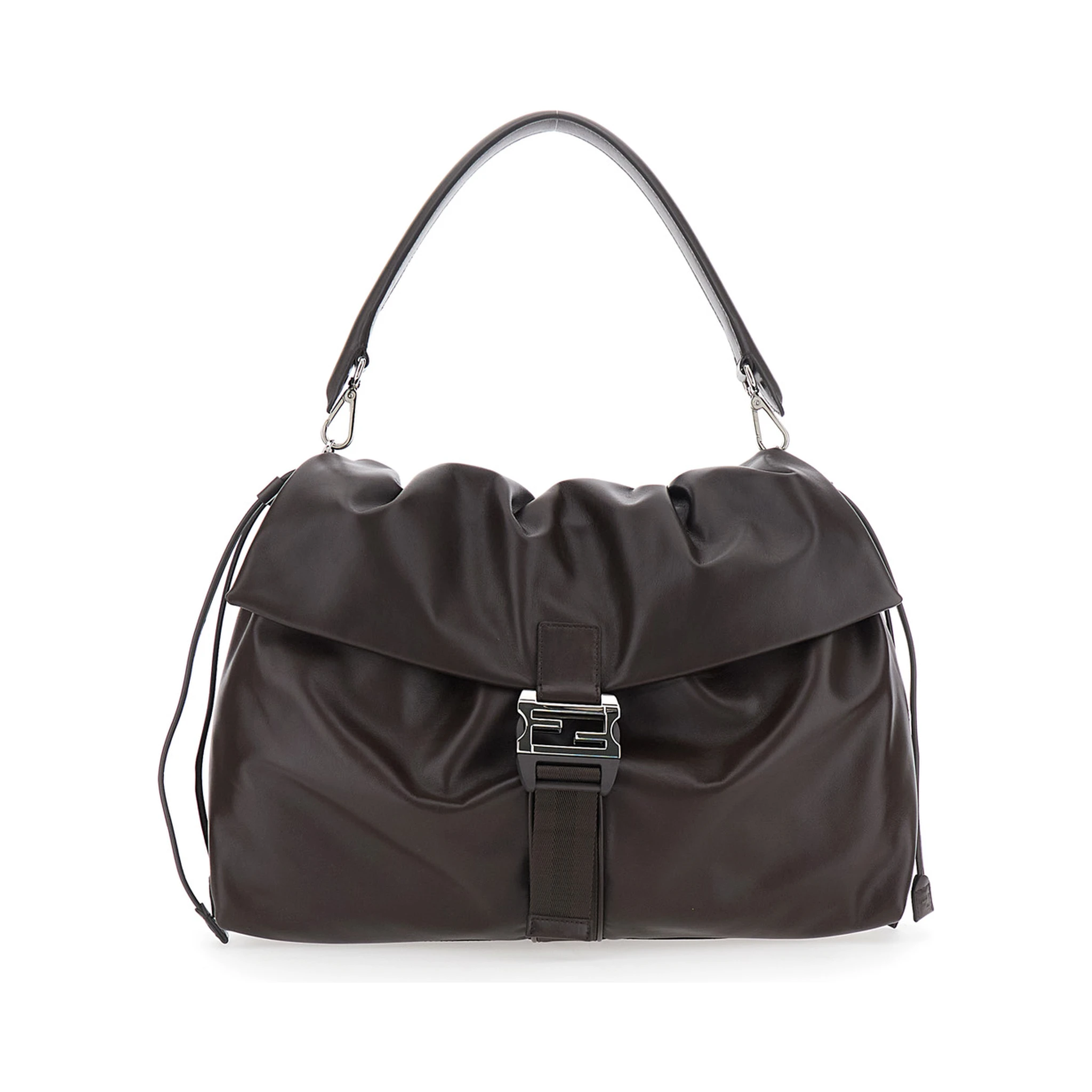 Mama Baguette Large Brown Shoulder Bag with FF Closure on the Front in Leather Man