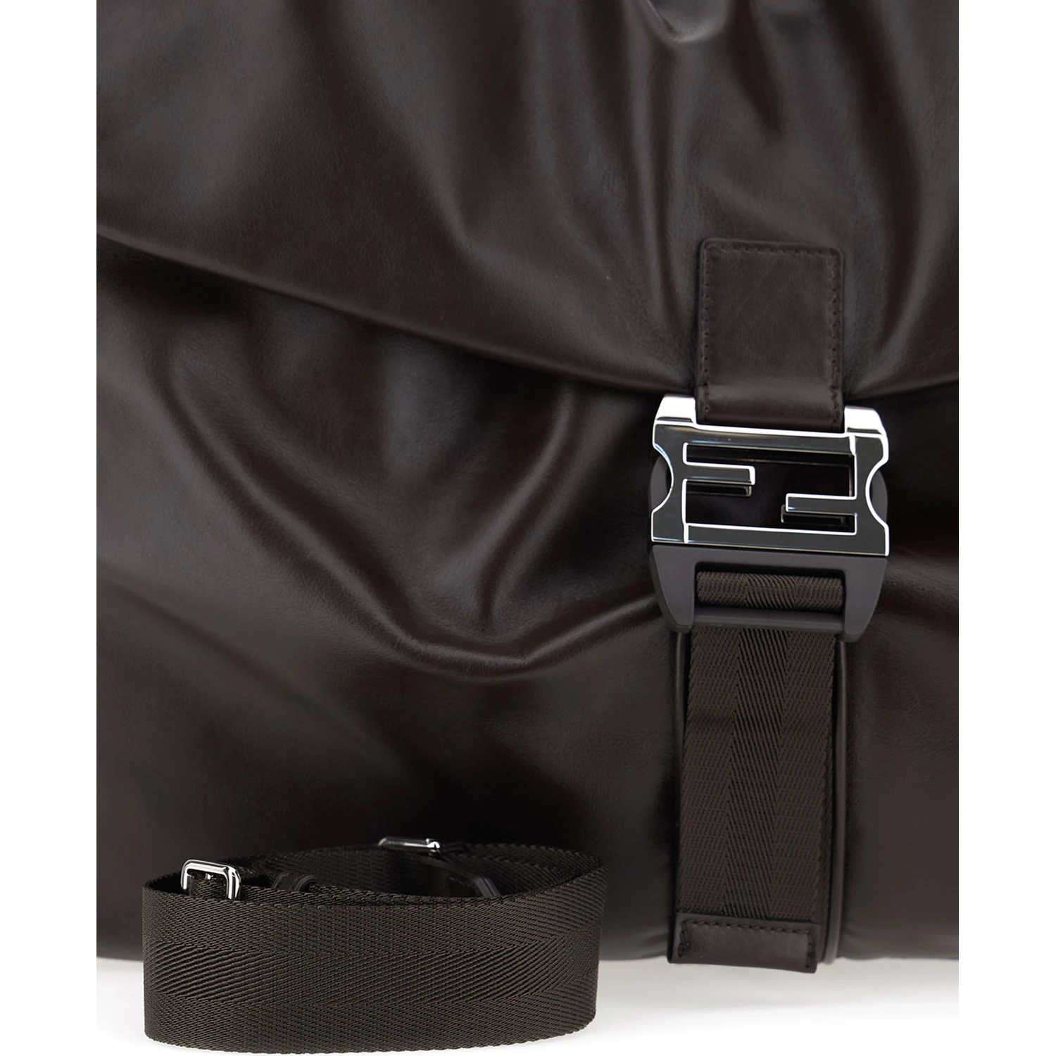 Mama Baguette Large Brown Shoulder Bag with FF Closure on the Front in Leather Man