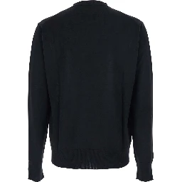 Black Crew NeckSweater with Orb Logo Embroidered on the Front in Wool Blend Man