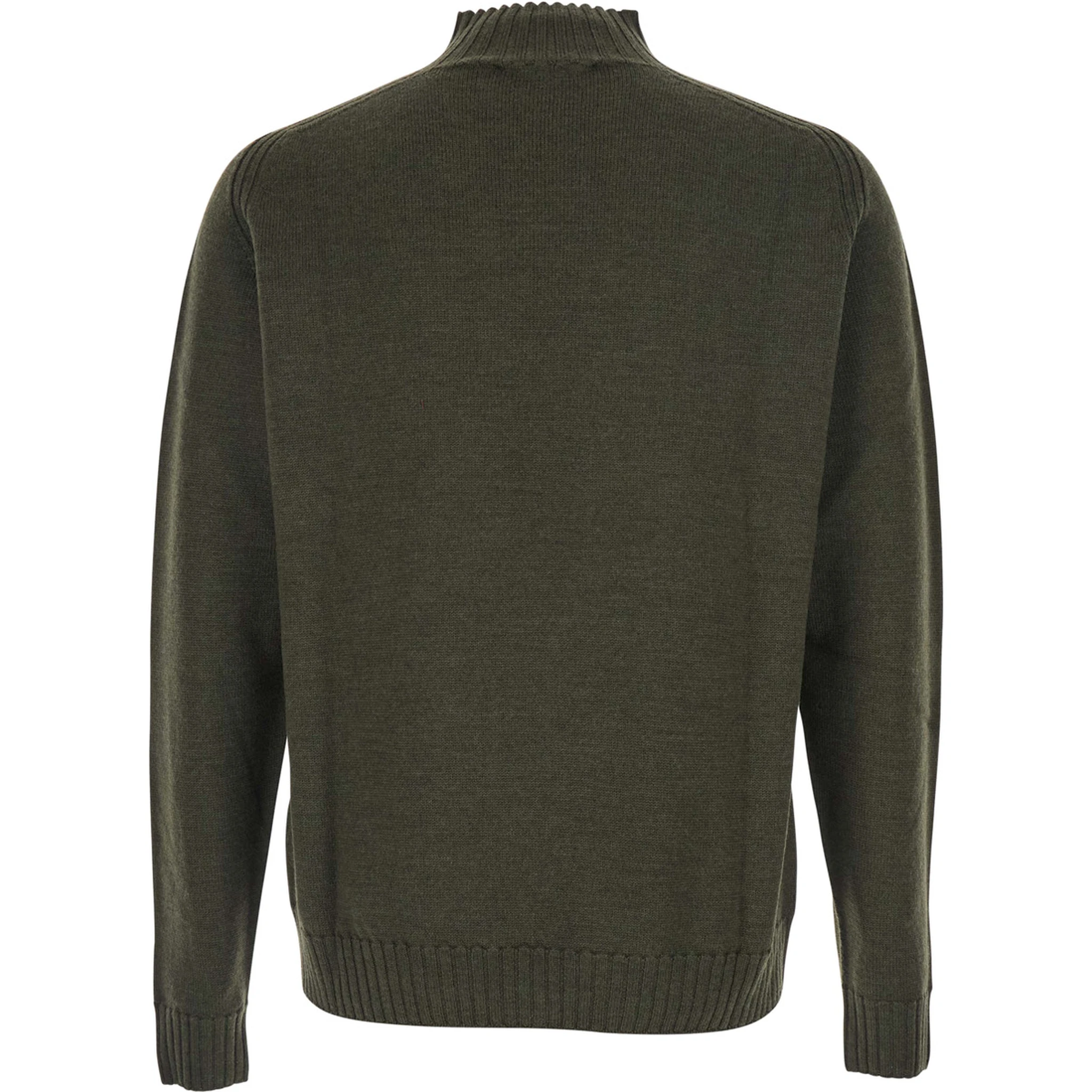Green Crew Neck Sweater with Orb Logo Embroidered on the Front in Wool Blend Man