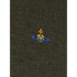 Green Crew Neck Sweater with Orb Logo Embroidered on the Front in Wool Blend Man