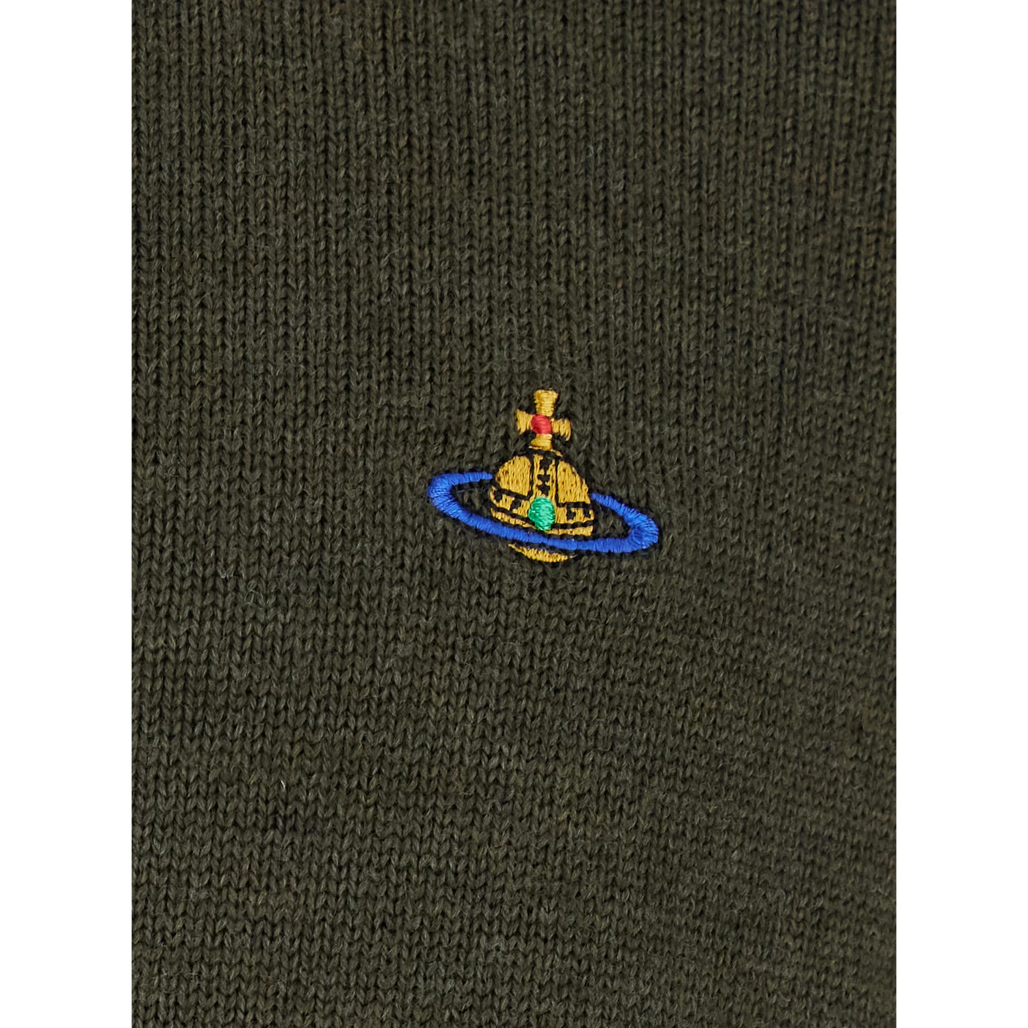 Green Crew Neck Sweater with Orb Logo Embroidered on the Front in Wool Blend Man