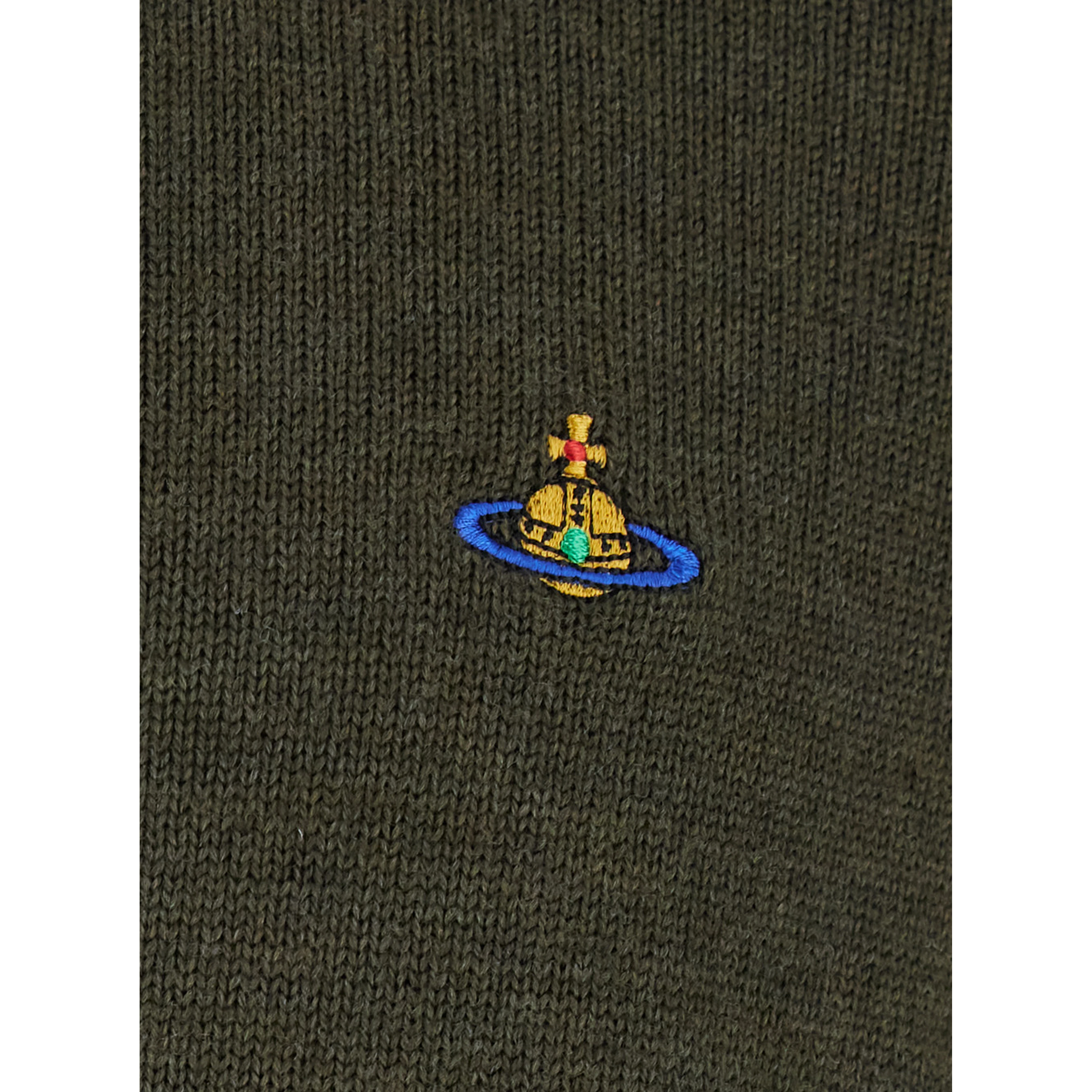 Green Crew Neck Sweater with Orb Logo Embroidered on the Front in Wool Blend Man