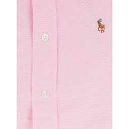 Pink Shirt with Classic Collar and Logo Embroidery on the Front in Cotton Woman