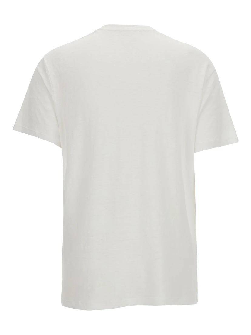 White Crewneck T-Shirt with Contrasting Logo Print in Linen Woman