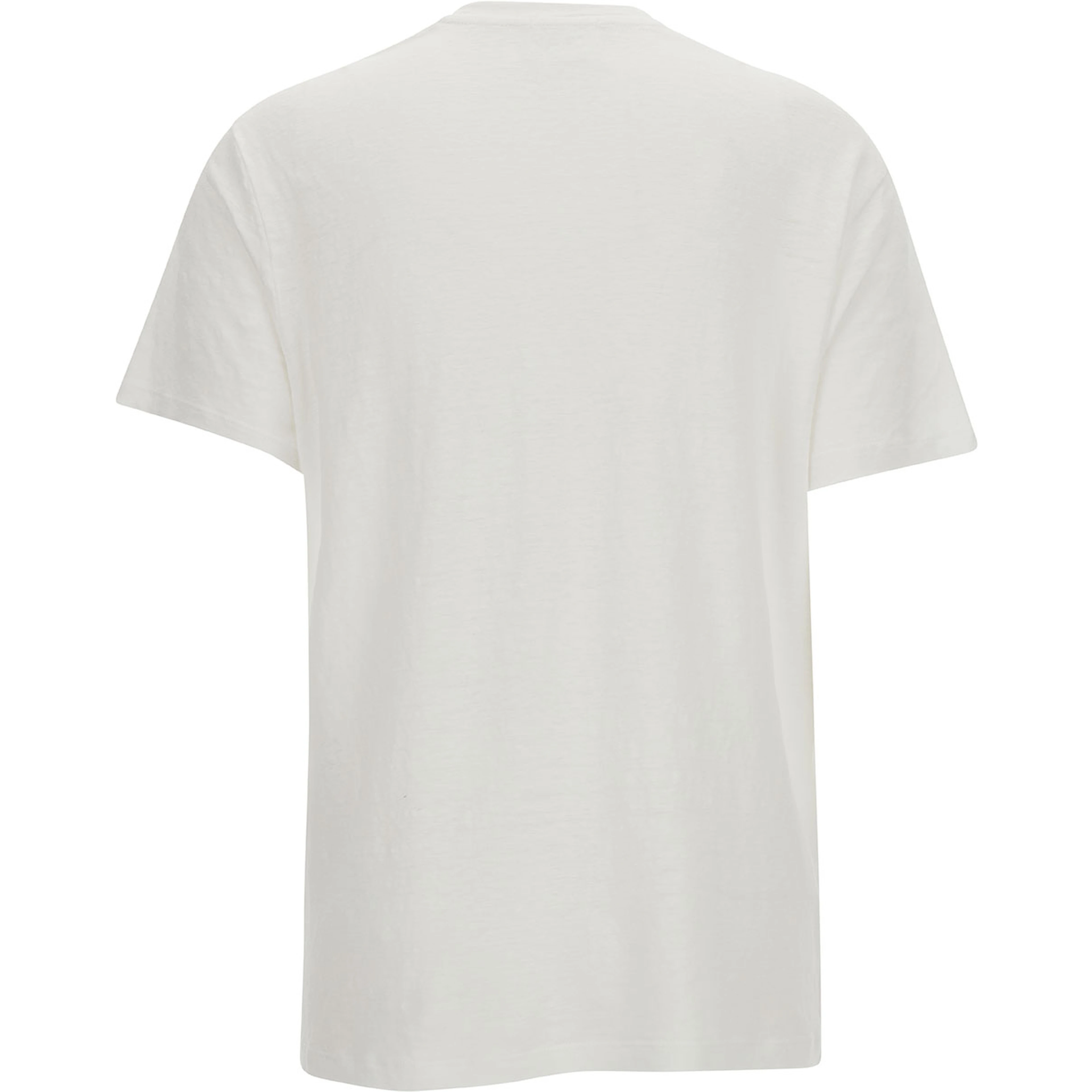 White Crewneck T-Shirt with Contrasting Logo Print in Linen Woman