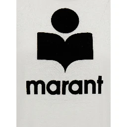 White Crewneck T-Shirt with Contrasting Logo Print in Linen Woman