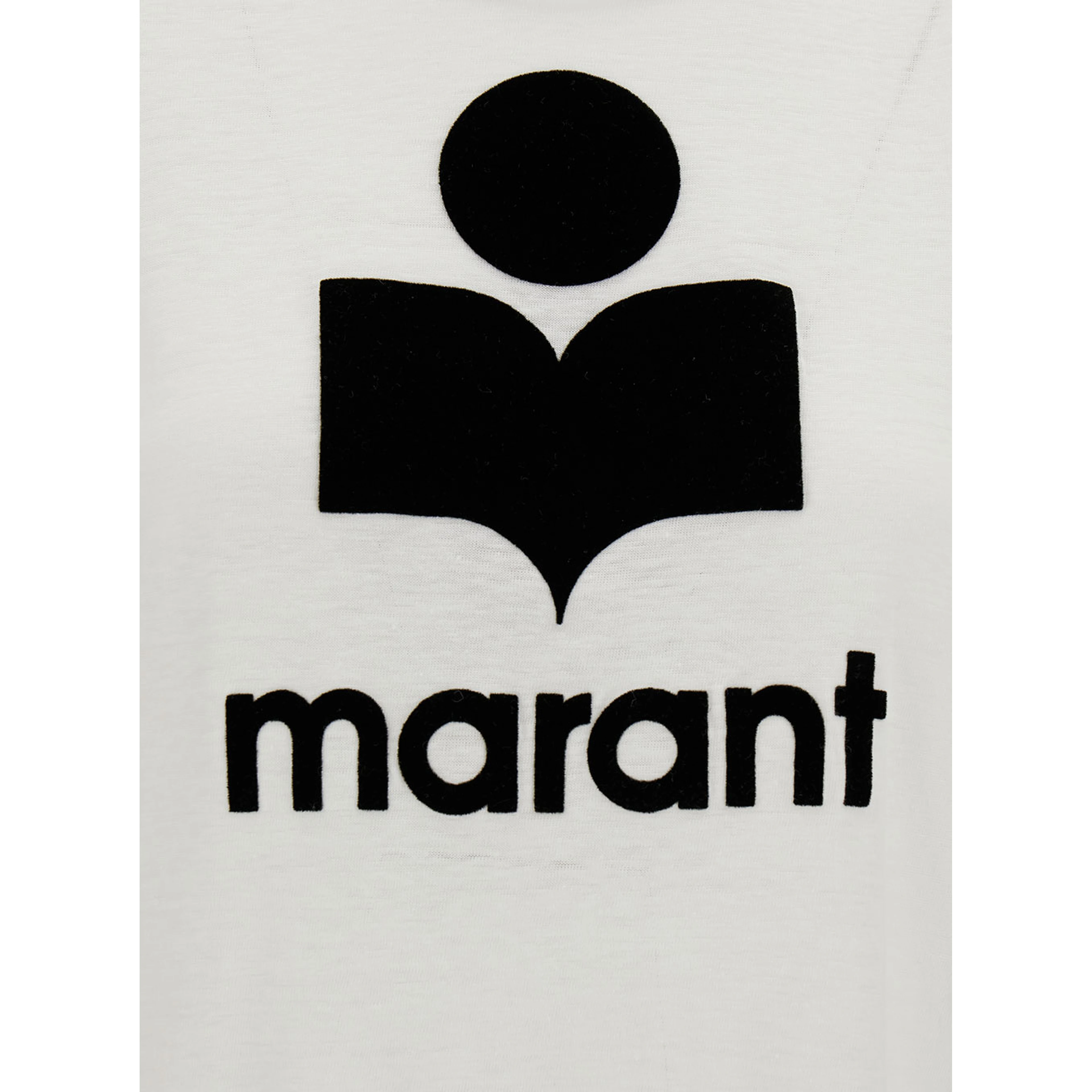 White Crewneck T-Shirt with Contrasting Logo Print in Linen Woman