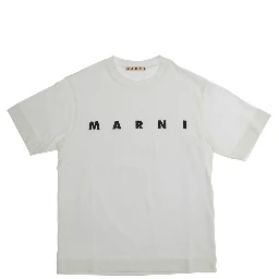 White Crewneck T-Shirt with Logo Lettering on the Front in Cotton Boy