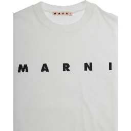 White Crewneck T-Shirt with Logo Lettering on the Front in Cotton Boy