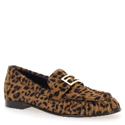 Brown Loafers with FF Plaque and Leopard Motif in Brushed Leather Woman