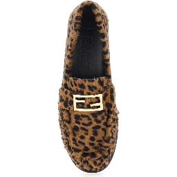 Brown Loafers with FF Plaque and Leopard Motif in Brushed Leather Woman