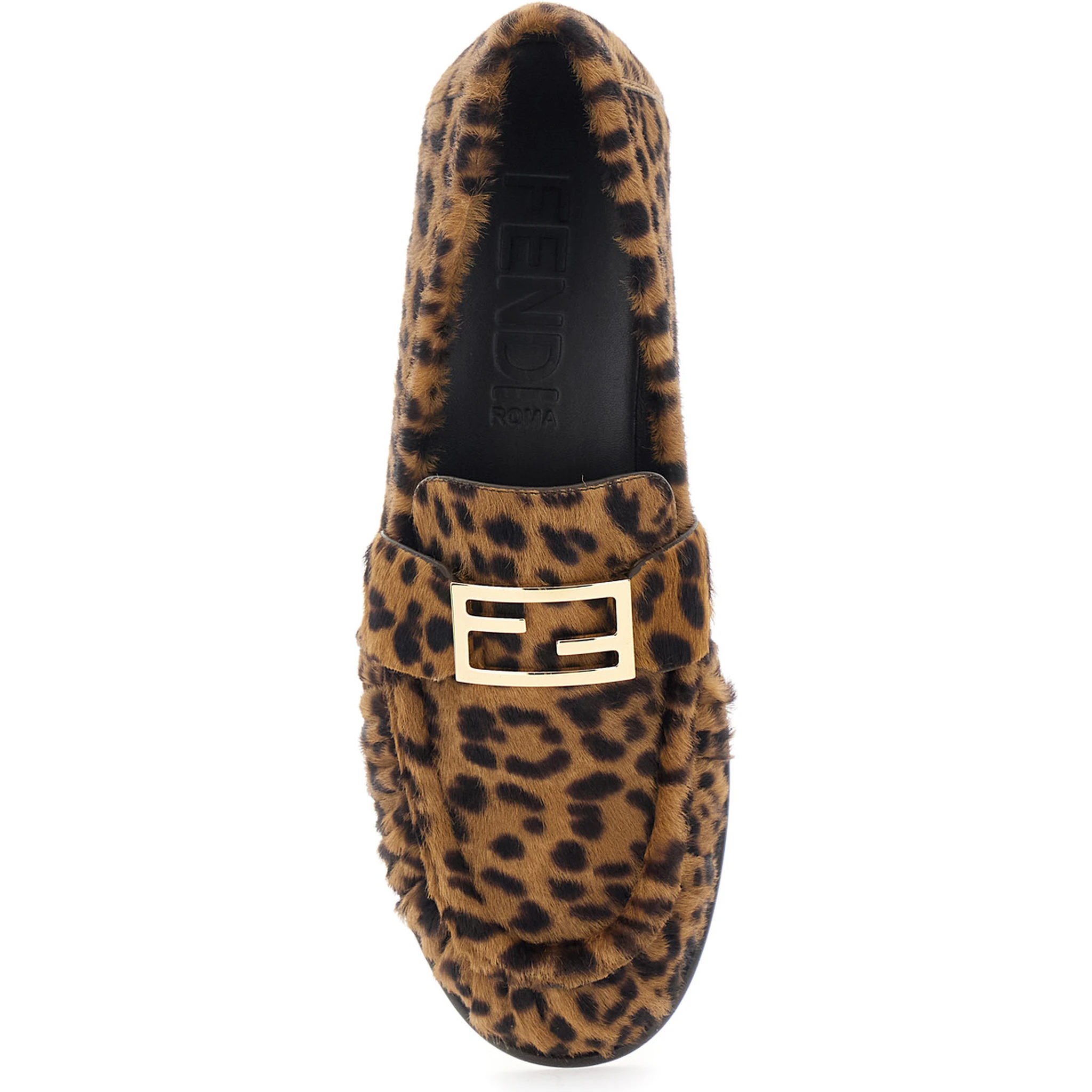 Brown Loafers with FF Plaque and Leopard Motif in Brushed Leather Woman