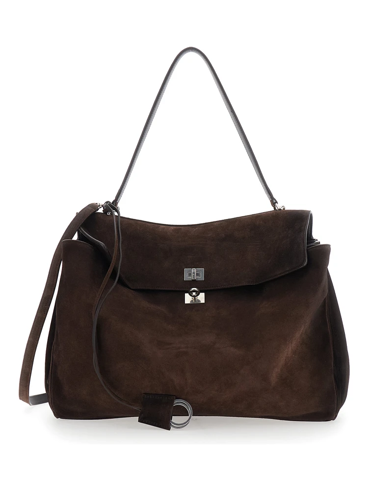 Rodeo Brown Large Shoulder Bag with Removable Shoulder Strap in Suede Man