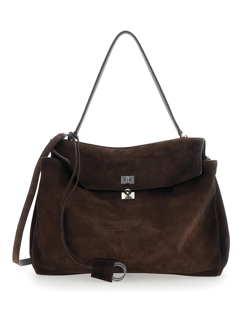 Rodeo Brown Large Shoulder Bag with Removable Shoulder Strap in Suede Man