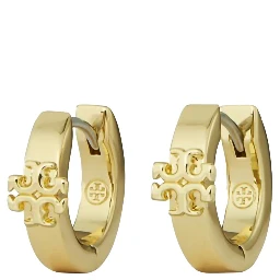 Kira Metallic Huggie Hoop Earings with Double T Motif in Brass Blend Woman