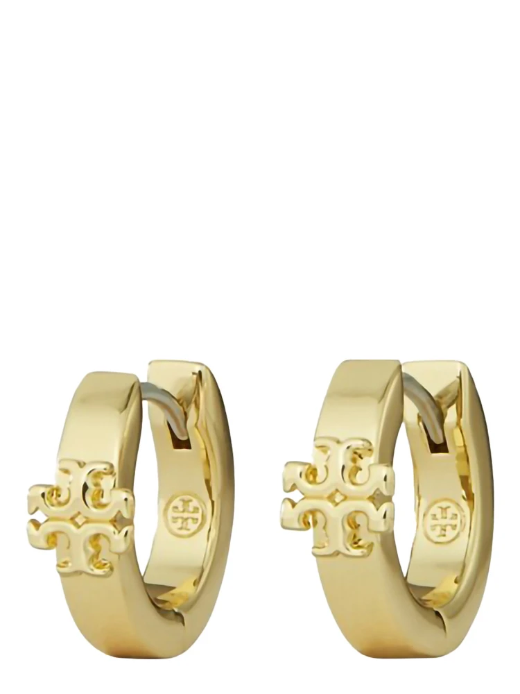 Kira Metallic Huggie Hoop Earings with Double T Motif in Brass Blend Woman