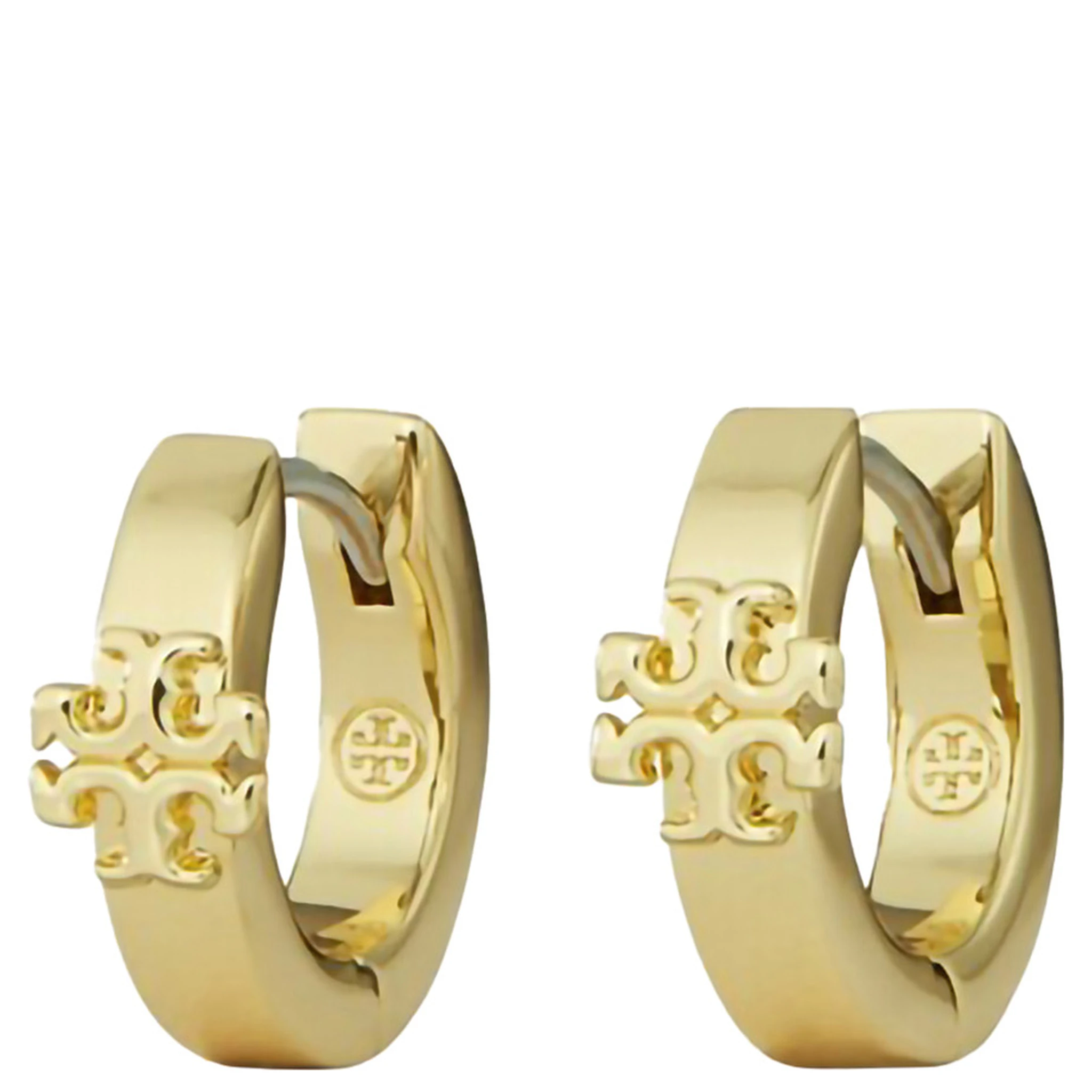 Kira Metallic Huggie Hoop Earings with Double T Motif in Brass Blend Woman