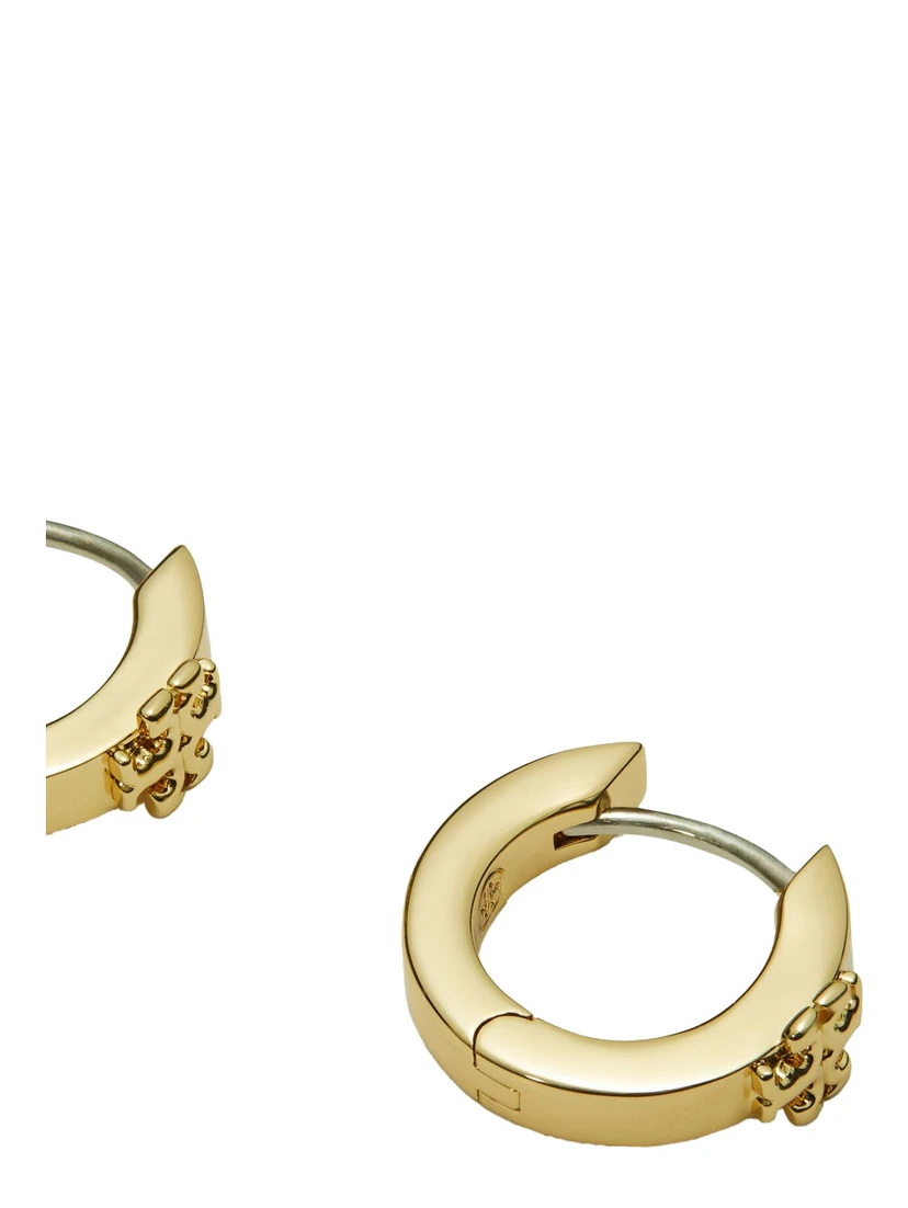 Kira Metallic Huggie Hoop Earings with Double T Motif in Brass Blend Woman