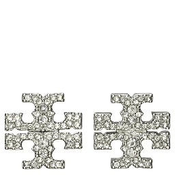Kira Metallic Earings with Double T Motif and Crystal Embellishments in Silver Plated Brass Woman