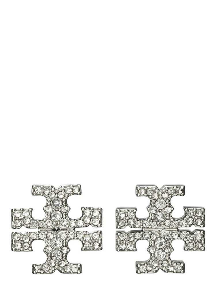 Kira Metallic Earings with Double T Motif and Crystal Embellishments in Silver Plated Brass Woman