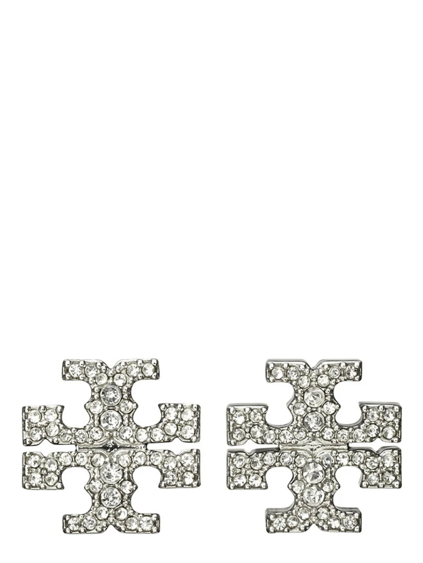 Kira Metallic Earings with Double T Motif and Crystal Embellishments in Silver Plated Brass Woman