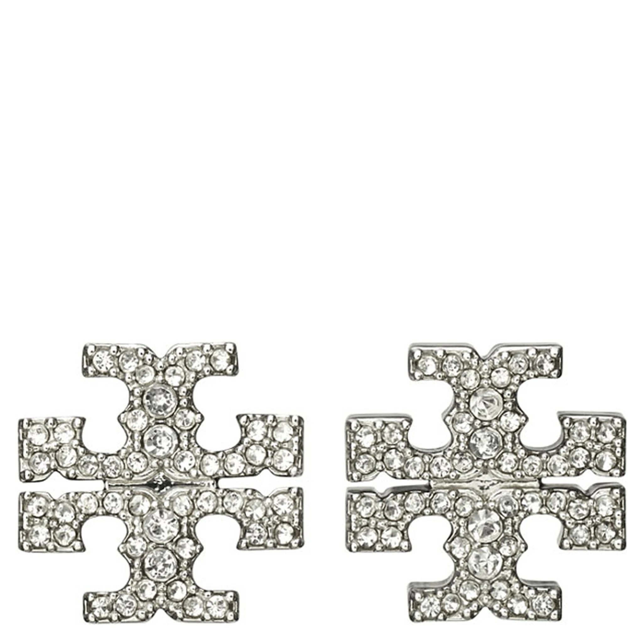 Kira Metallic Earings with Double T Motif and Crystal Embellishments in Silver Plated Brass Woman