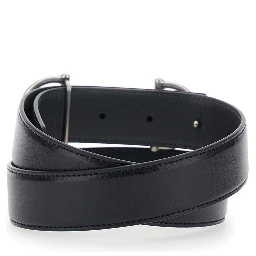 حزام أسود مزين بلجام حصان في الأمام، مصنوع من الجلد للرجال