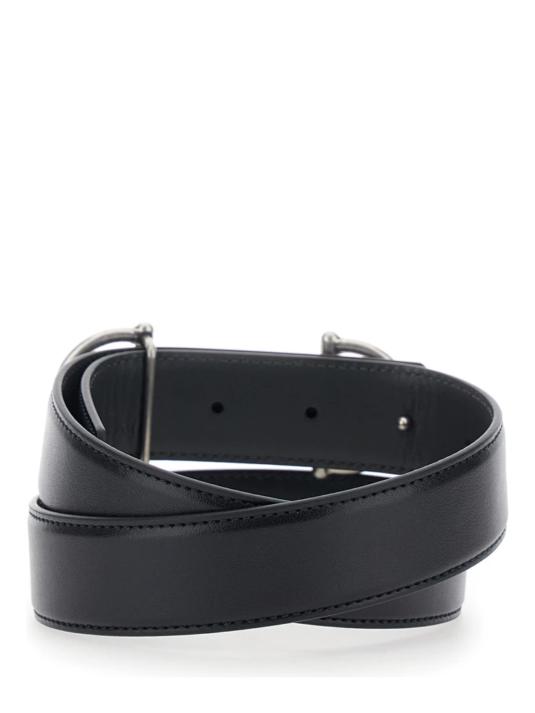 حزام أسود مزين بلجام حصان في الأمام، مصنوع من الجلد للرجال alternative