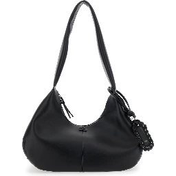 Bou Bag Hobo Medium Black Shoulder Bag with Shoulder Strap and Removable Logo Patch in Leather Woman