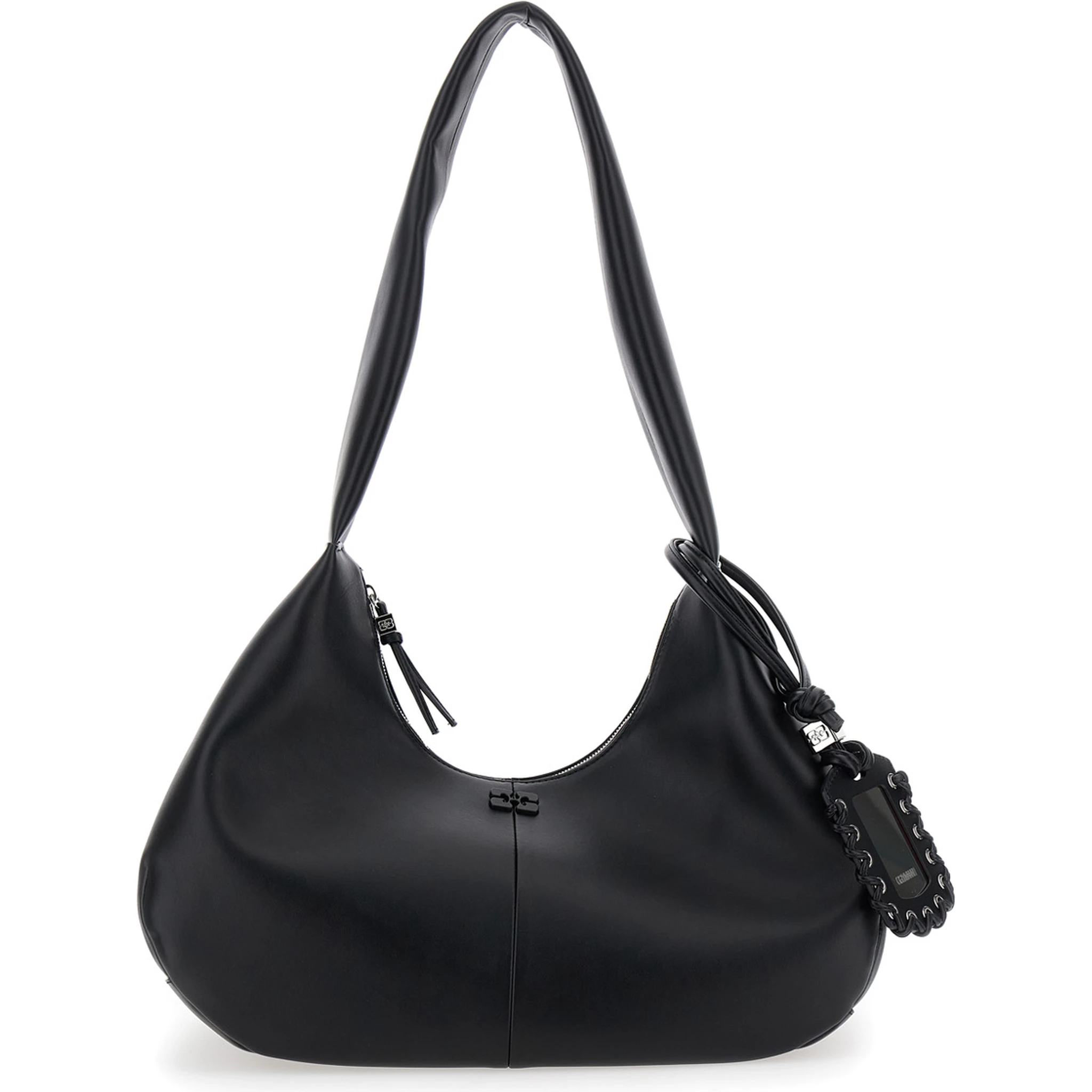 Bou Bag Hobo Medium Black Shoulder Bag with Shoulder Strap and Removable Logo Patch in Leather Woman