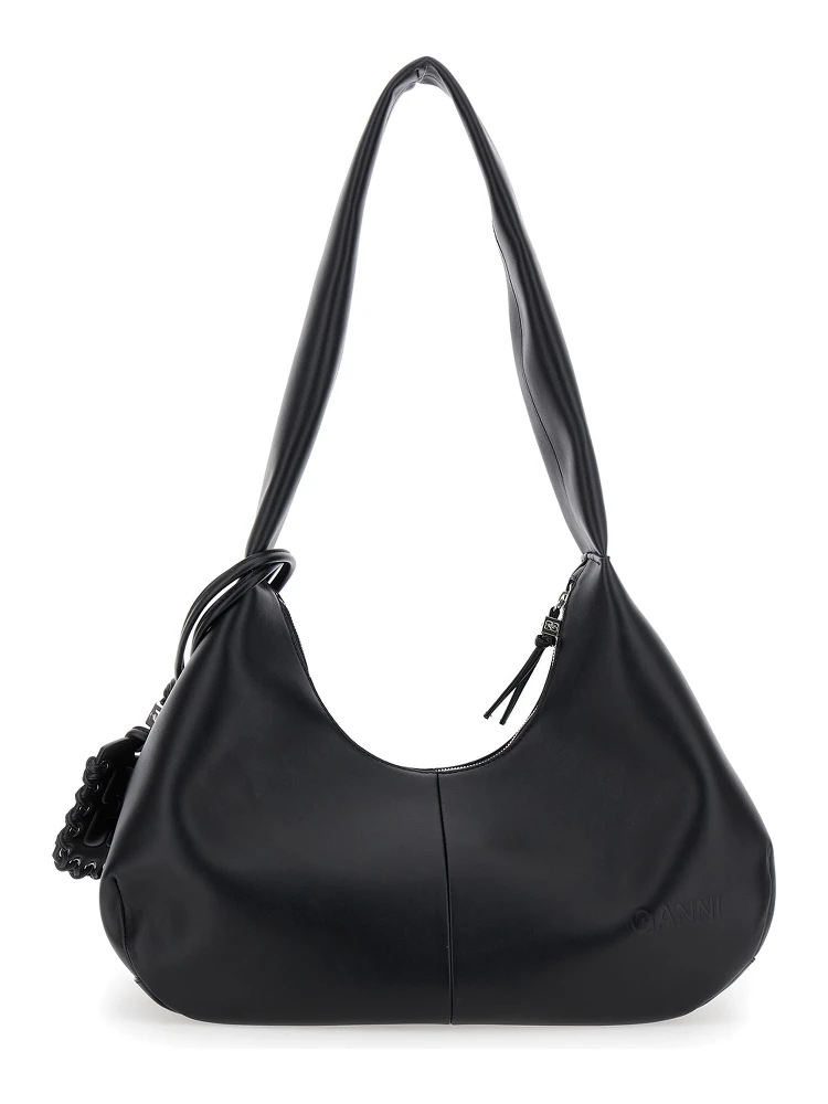 Bou Bag Hobo Medium Black Shoulder Bag with Shoulder Strap and Removable Logo Patch in Leather Woman alternative