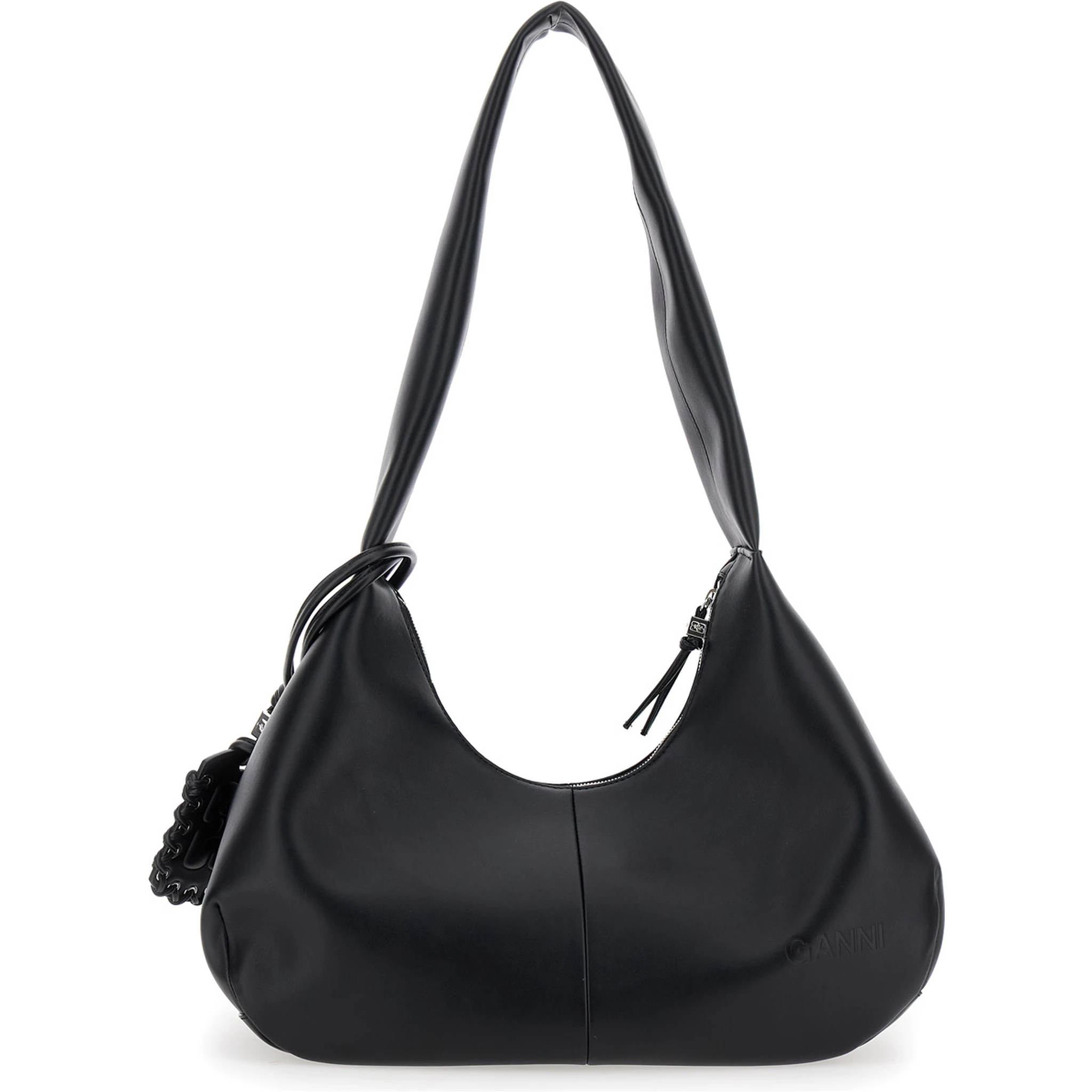 Bou Bag Hobo Medium Black Shoulder Bag with Shoulder Strap and Removable Logo Patch in Leather Woman
