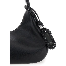 Bou Bag Hobo Medium Black Shoulder Bag with Shoulder Strap and Removable Logo Patch in Leather Woman