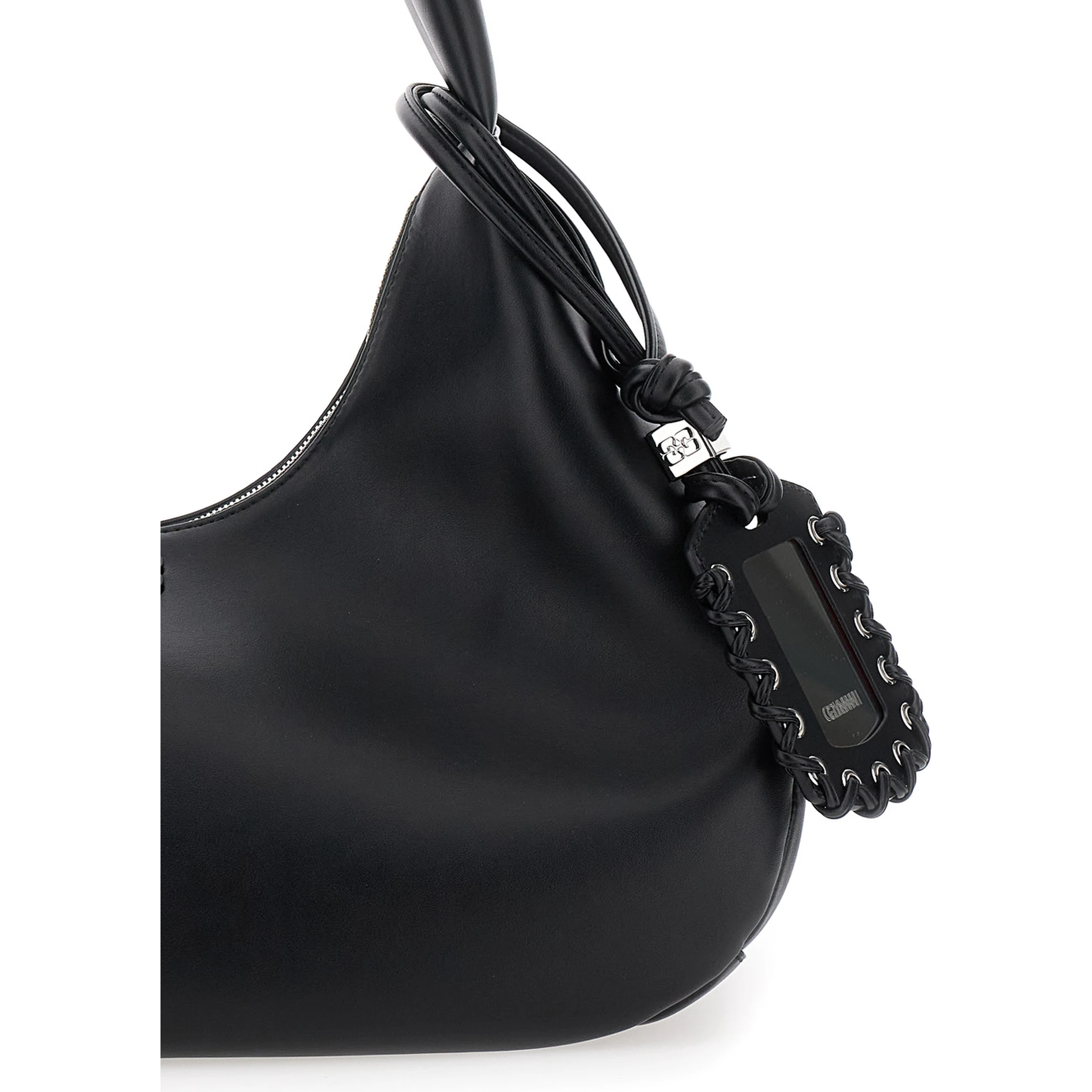 Bou Bag Hobo Medium Black Shoulder Bag with Shoulder Strap and Removable Logo Patch in Leather Woman