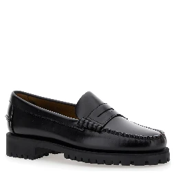 Black Slip-On Loafers with Lug Sole in Leather Woman