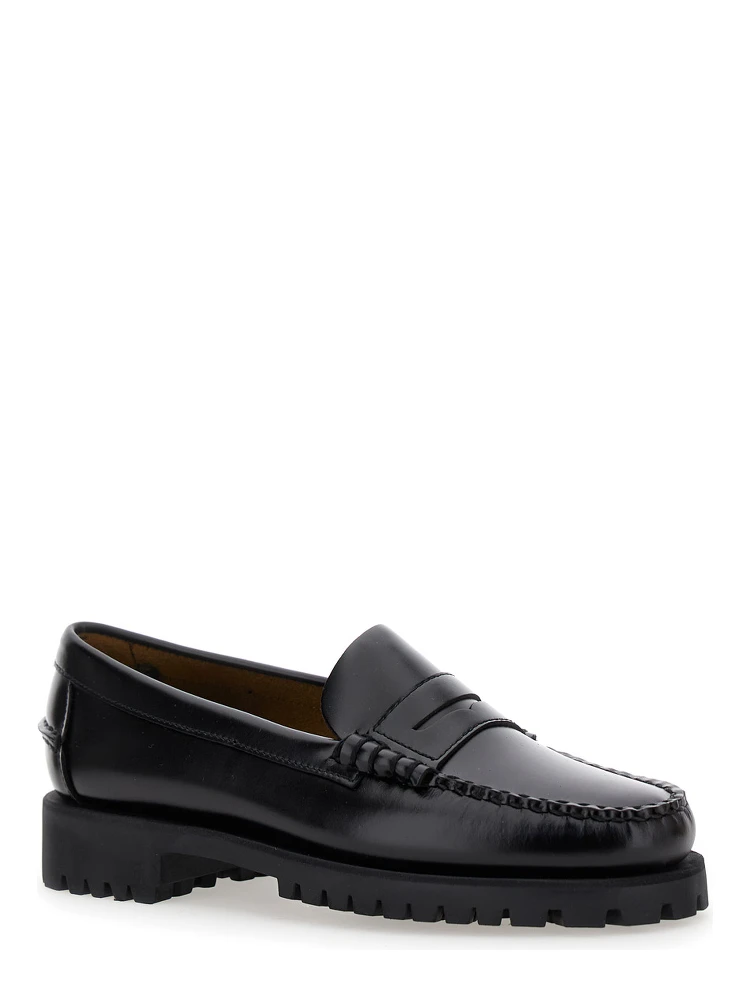 Black Slip-On Loafers with Lug Sole in Leather Woman