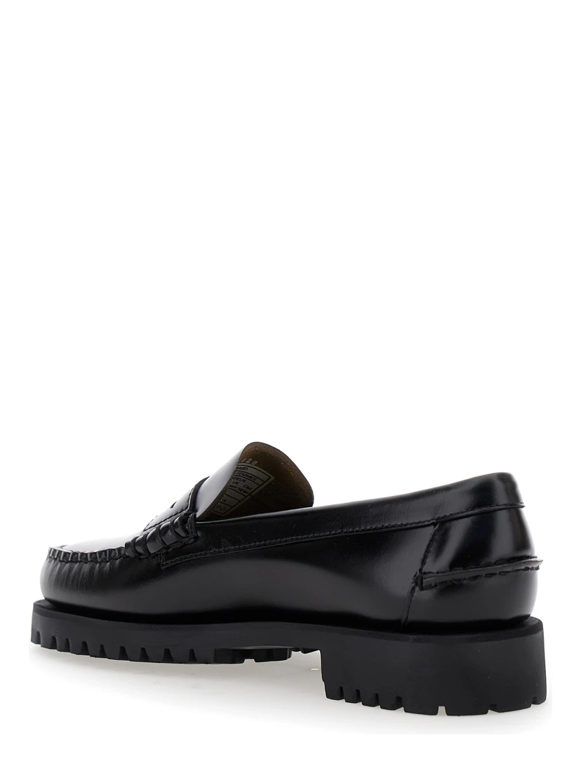Black Slip-On Loafers with Lug Sole in Leather Woman