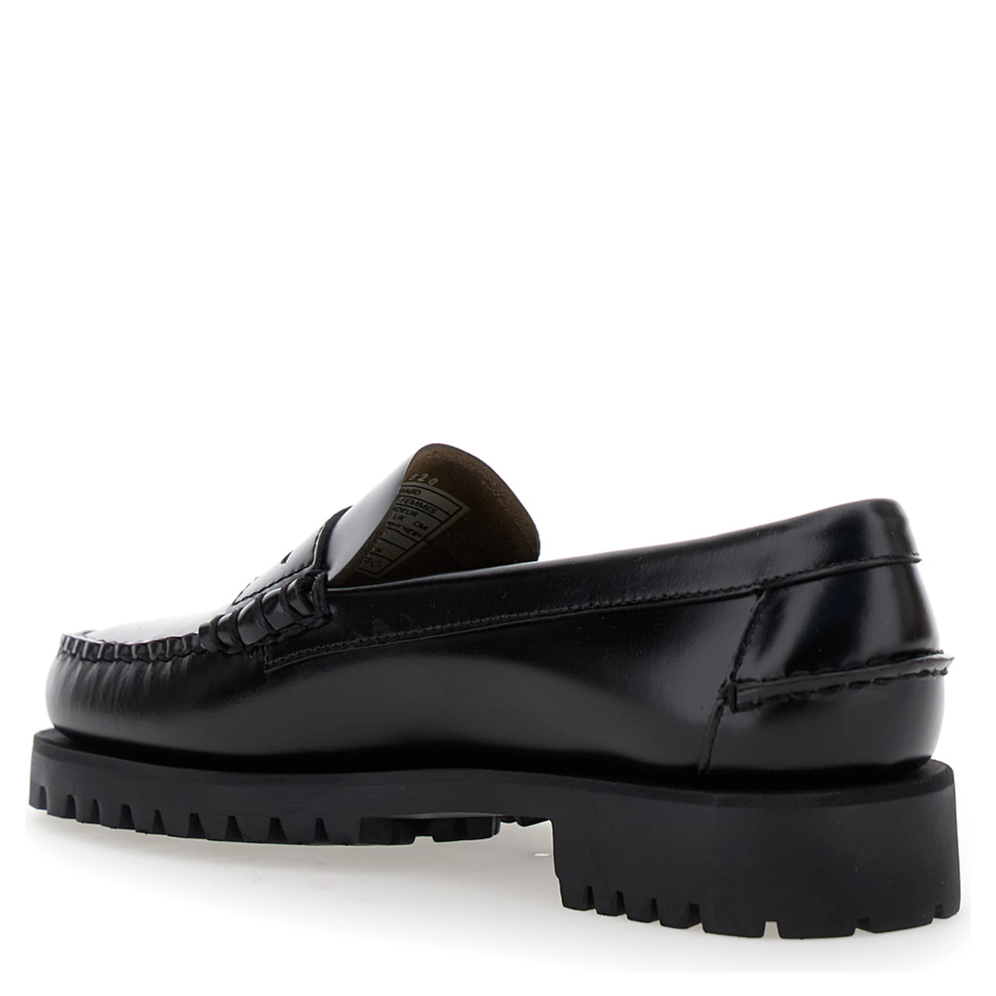 Black Slip-On Loafers with Lug Sole in Leather Woman