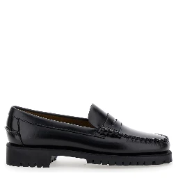 Black Slip-On Loafers with Lug Sole in Leather Woman