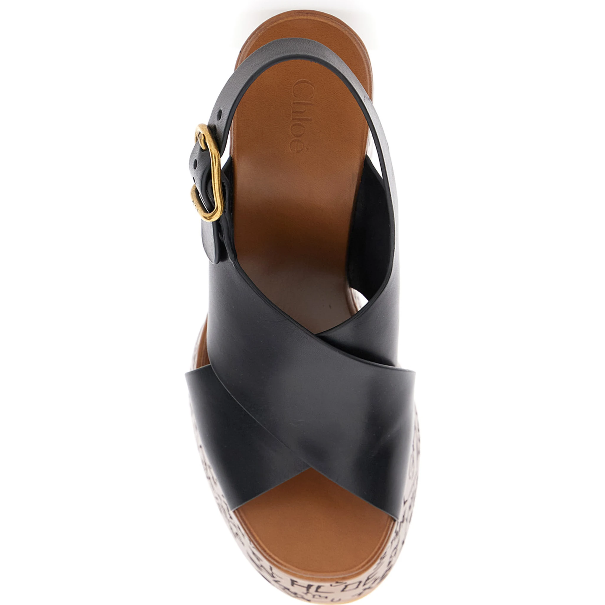 Maxime Black Wedges with High Embossed High Wedge Heel and Crossover Strap on the Toe in Leather Womam