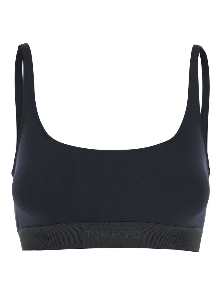 Black Bralette Top with Scoop Neck and Logo Lettering on the Front in Modal Stretch Woman