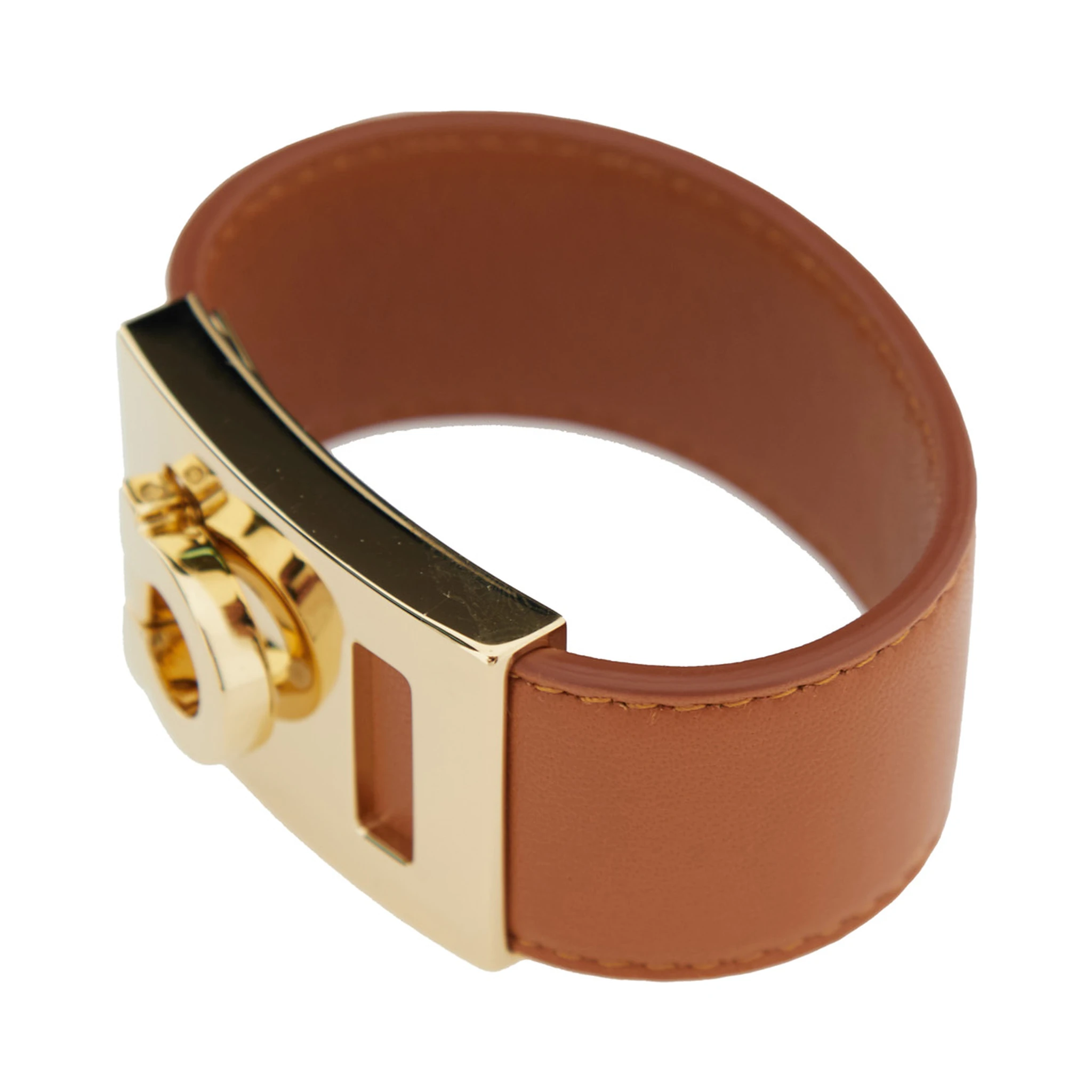 Hug Brown Bracelet with Gancini Detail in Smooth Leather Woman