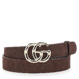 Brown Belt with GG Buckle Closure on the Front in Suede Woman