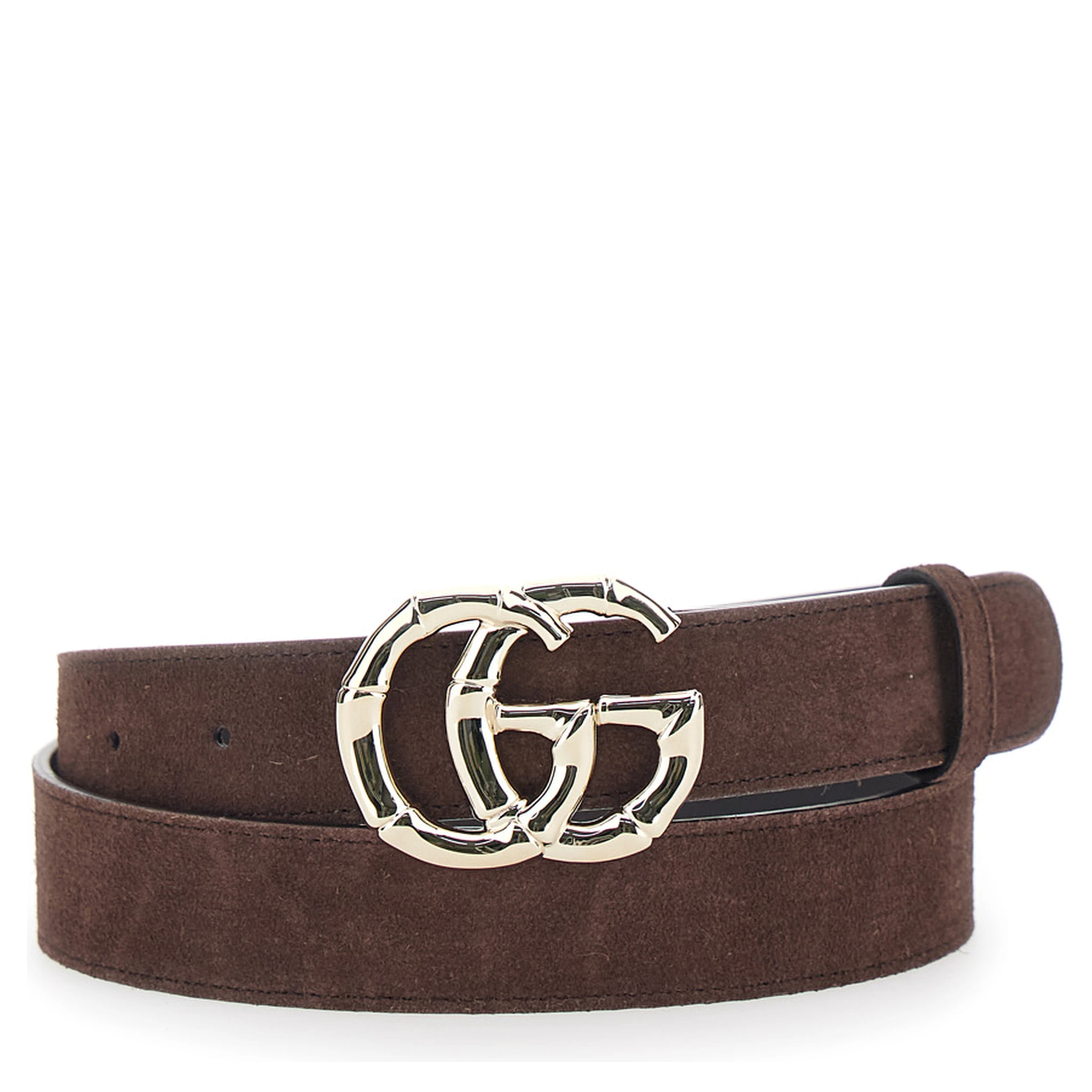 Brown Belt with GG Buckle Closure on the Front in Suede Woman