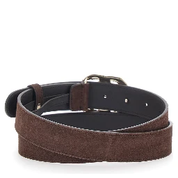 Brown Belt with GG Buckle Closure on the Front in Suede Woman